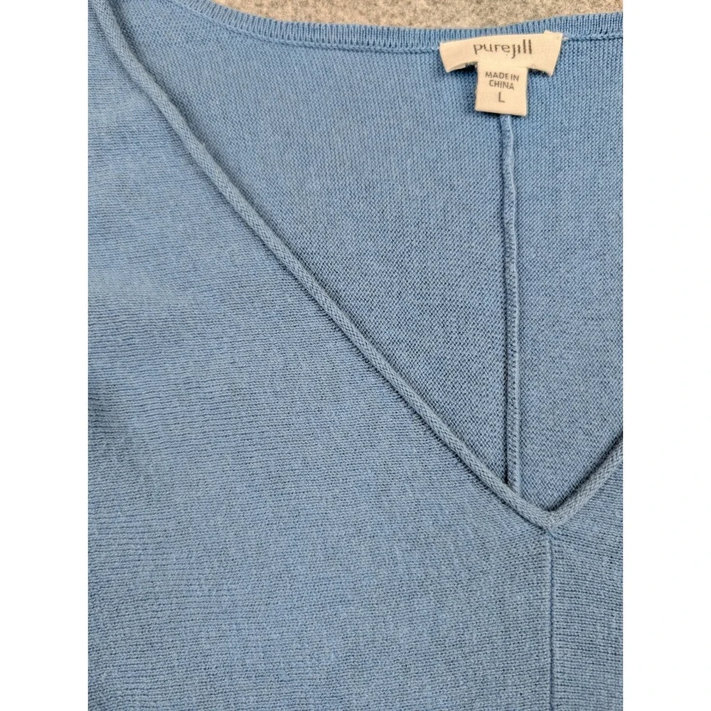 Pure Jill, J. Jill Blue V-Neck Sharkbite‎ Hem Tunic Sweater 3/4 Sleeve Large
